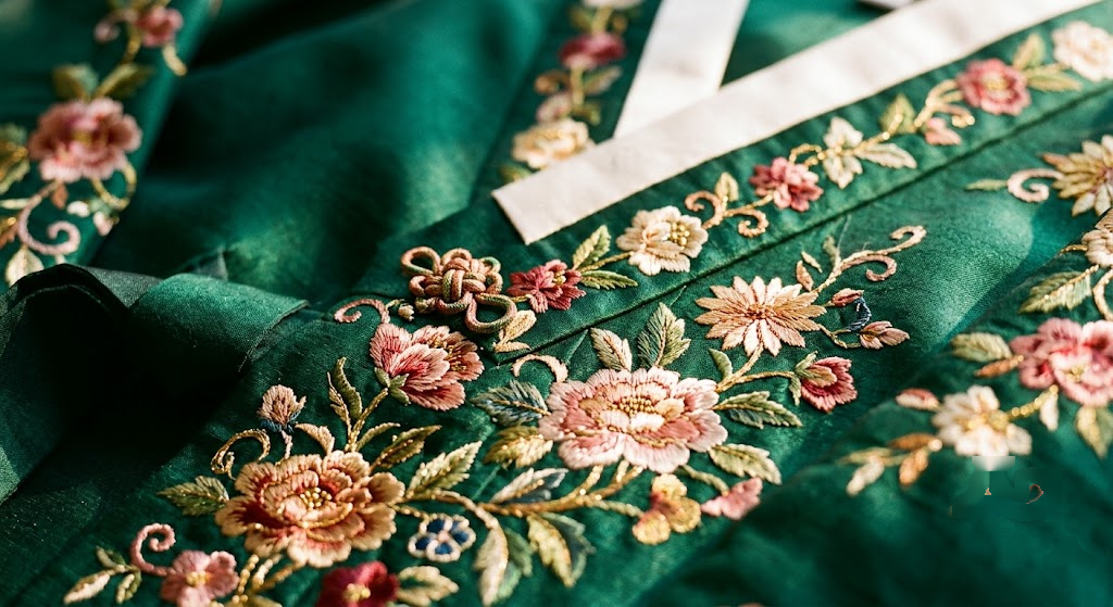 hanbok fabric detail close-up silk embroidery
